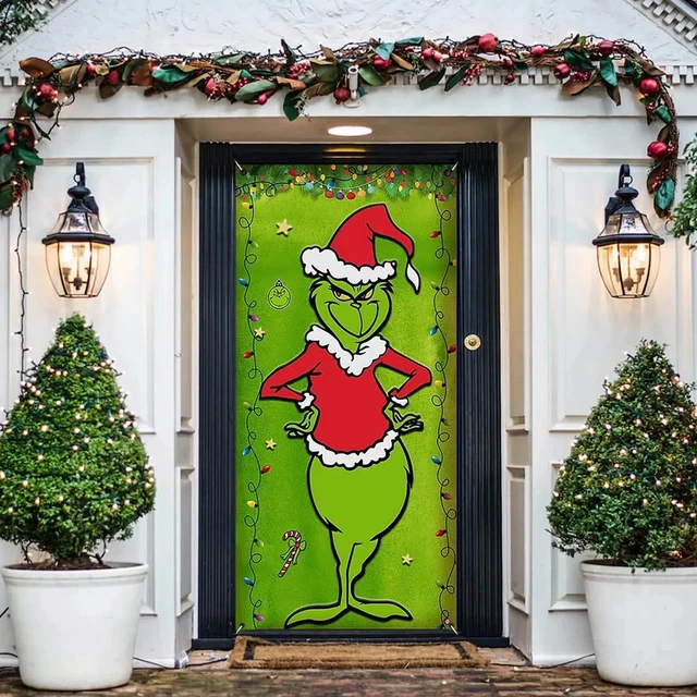 Grinch Christmas Door Cover Decoration Grinch Green Merry Christmas Porch Sign