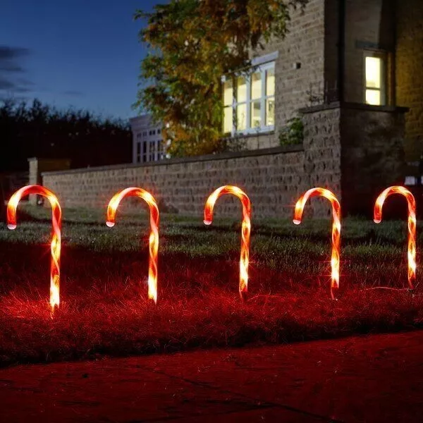 x6 Outdoor Christmas Lights Decorations Candy cane  Battery LED  Xmas Stake Set