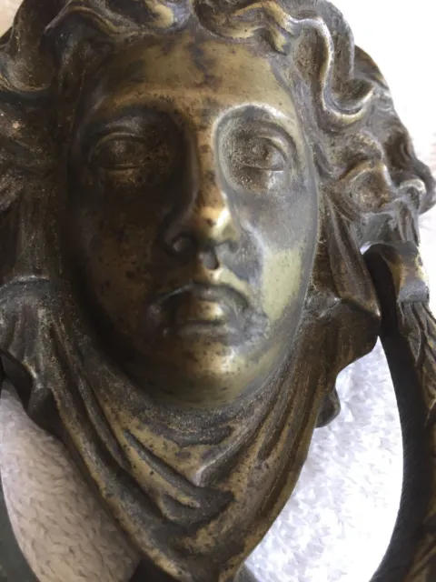 Rare Imported Vintage Brass God Goddess Head Door Knocker 2