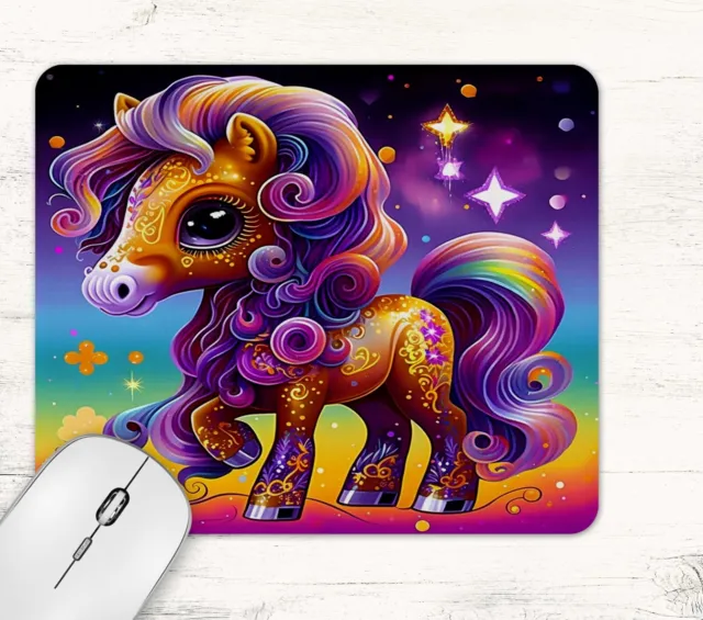 Neon Pony Horse Design Neoprene Mouse Pad Mat Rectangle Non Slip