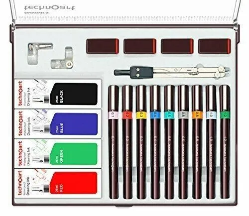 Isomars Waterproof Drawing Ink Fineliner Technical Drawing Pens Stands Set Of 9