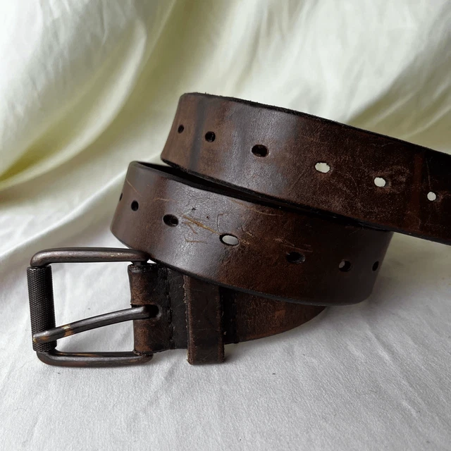 Western Braided Leather Belt – Distressed Vintage Style With Antique Buckle, Brown, Size 46