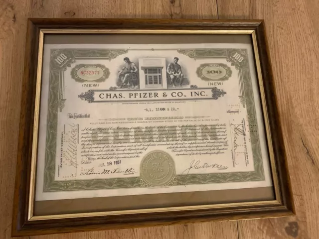 Usa 1951 Scarce Chas Pfizer & Co Inc 100 Common Stock Vintage Share Certificate