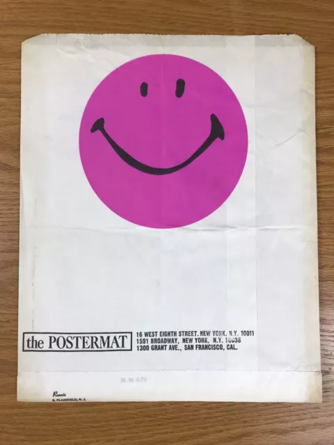 Vintage The Postermat Shopping Bag 1970s NYC Village Poster Store, Smiley Face