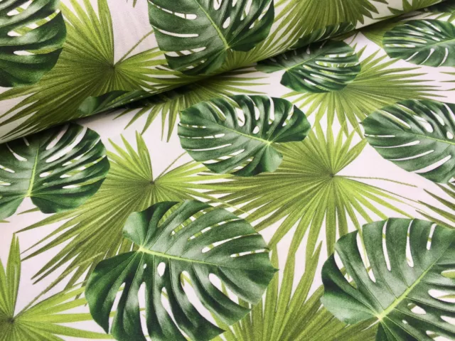 GREEN PALM LEAVES Cotton Fabric for Curtain Upholstery tropical leaf 140cm wide