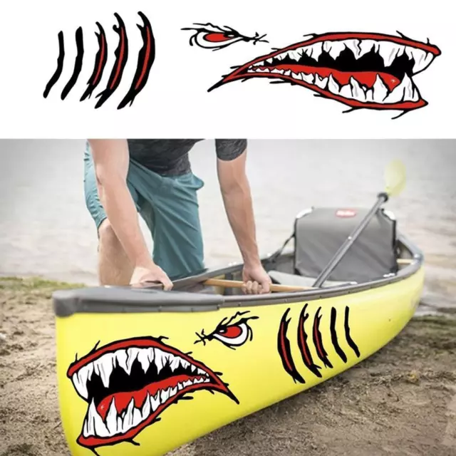 2 Pieces Shark Teeth Mouth Gill Stickers Decals Kayak Boat Fishing Graphics