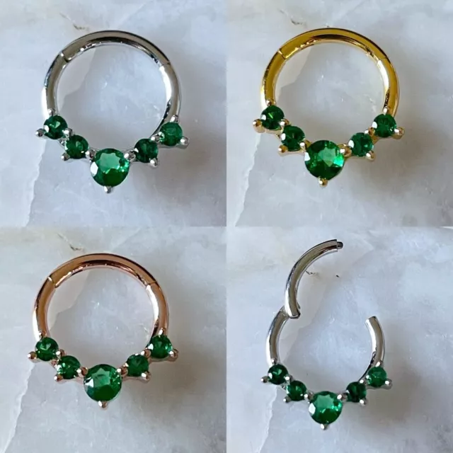 5 x Emerald Green Gem Hinged Septum Clicker Daith Rook Ear Ring 1.2mm 8mm