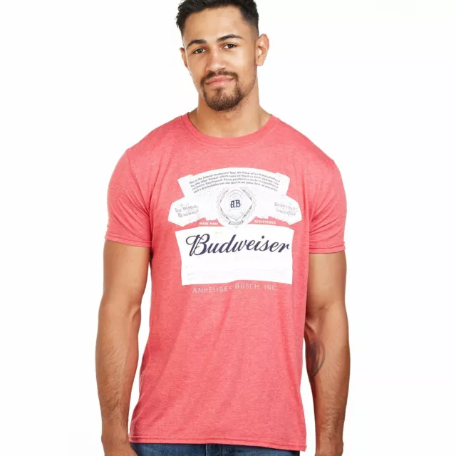 Budweiser Mens Label T-shirt Red S-XXL Official