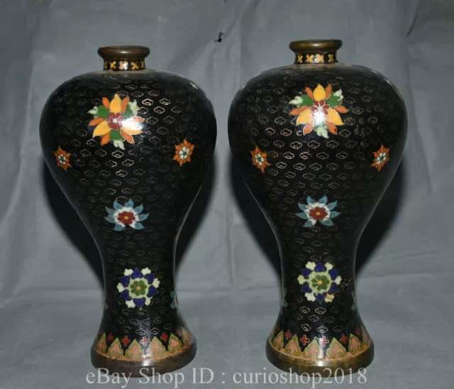 12 " Kangxi Marked China Cloisonne enamel Bronze Dyansty Flower Bottle Vase Pair