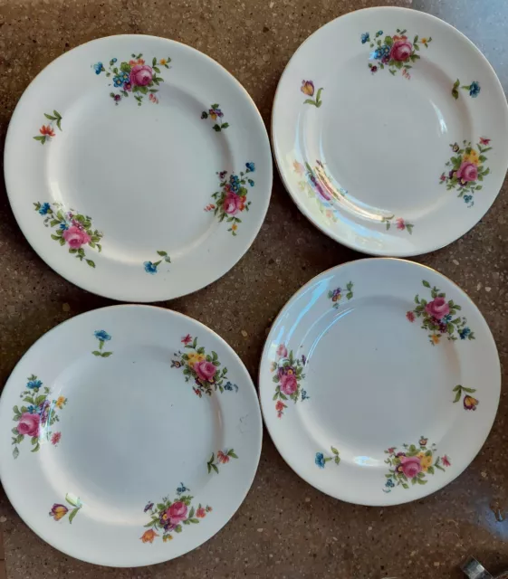 Vintage Crown Staffordshire Bone China Floral Tea Side Plates X4