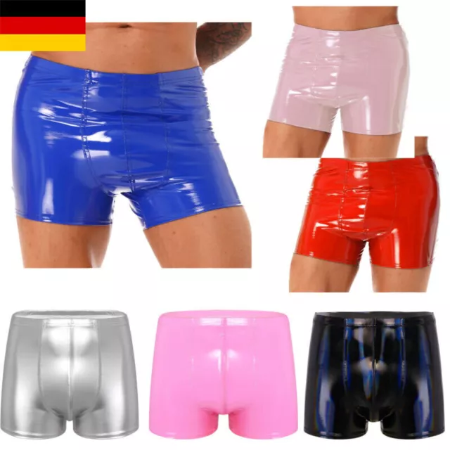 DE Herren Wetlook Kunstleder Boxershorts Unterhose Dessous Hotpants Clubwear