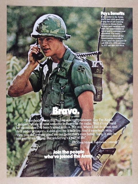 1977 US Army Recruitment Radio Operator Soldier photo vintage print Ad