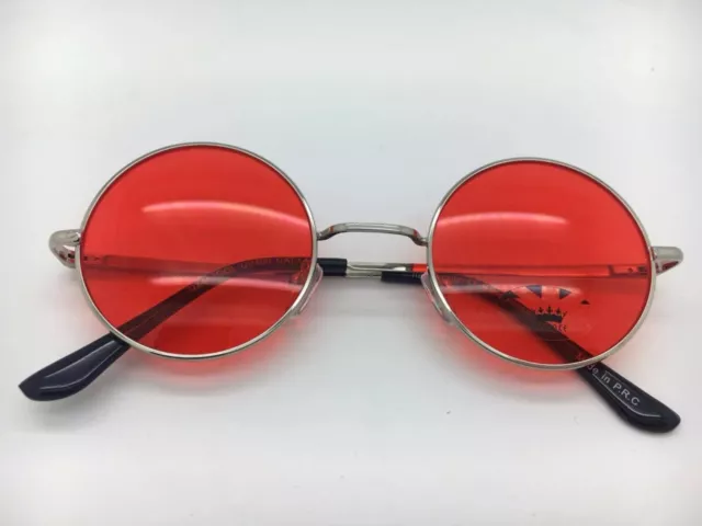 Unisex Silver Frame with Coloured Lenses John Lennon Type Round Sunglasses