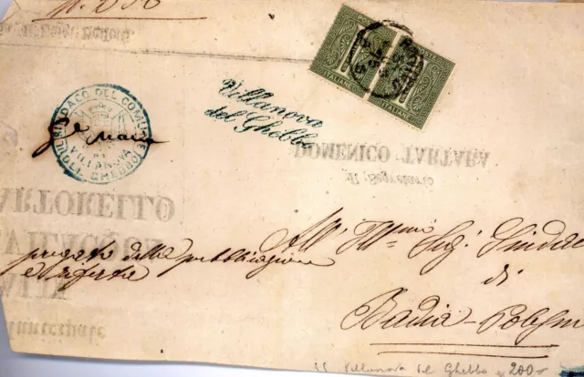 Regno: 1863 Frontespizio Coppia Cent. 1 Cifra To, Bollo Collettoria, Punti 5