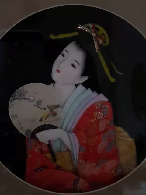 3D Shadow Box Lovely Geisha in Beautiful silk Kimono Wall Hanging...
