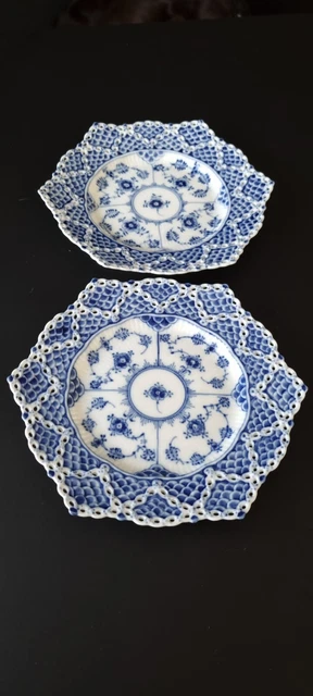 Royal Copenhagen blue fluted full lace plates.  Musselmalet Mussel