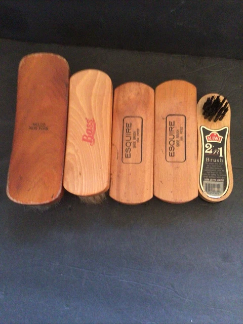 Lot of 5 Vintage Shoe Shine Brushes Melco Bass Esquire Kiwi Horse Hair ? Nylon ?