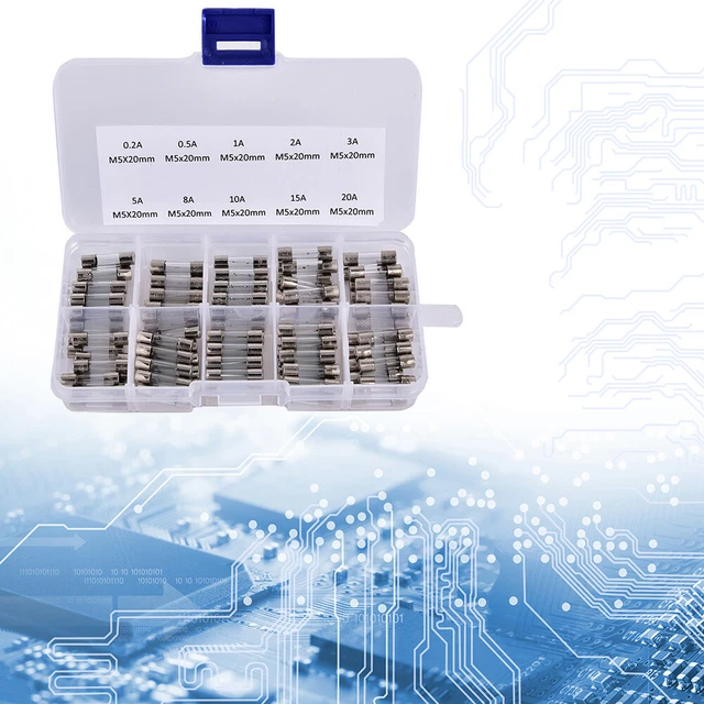 NEW Fast Blow Glass Fuses with Box 5X20MM Fast Glass Fuse Kit (100pcs)