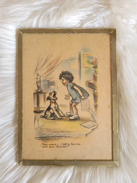 3 Cadres Anciens Par Germaine Bouret - Sujet Enfants - Illustrations Vintage - Occasion