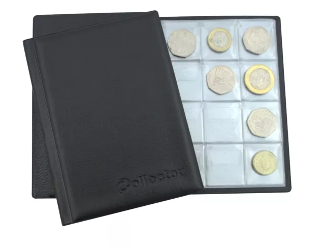 COIN ALBUM for 96 coins perfect for 50p £1 £2 COINS FOLDER BOOK COLLECTOR Black