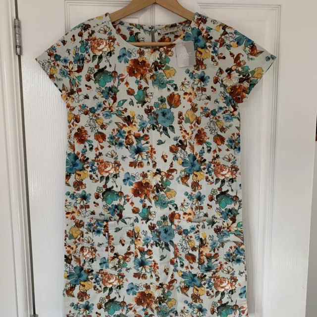 NEXT GIRLS DRESS age 13 years BNWT 158cm Blue Flowery Floral Shift Pockets Short