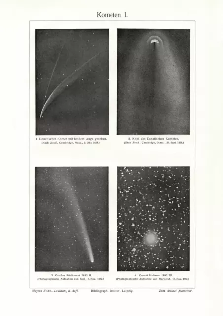 Kometen I. - II. historischer Druck Autotypie ca. 1905 alte Bildtafel Astronomie