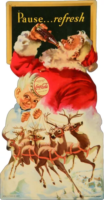 Coca Cola Santa Claus Reindeer 21" Heavy Duty Usa Metal Coke Advertising Sign