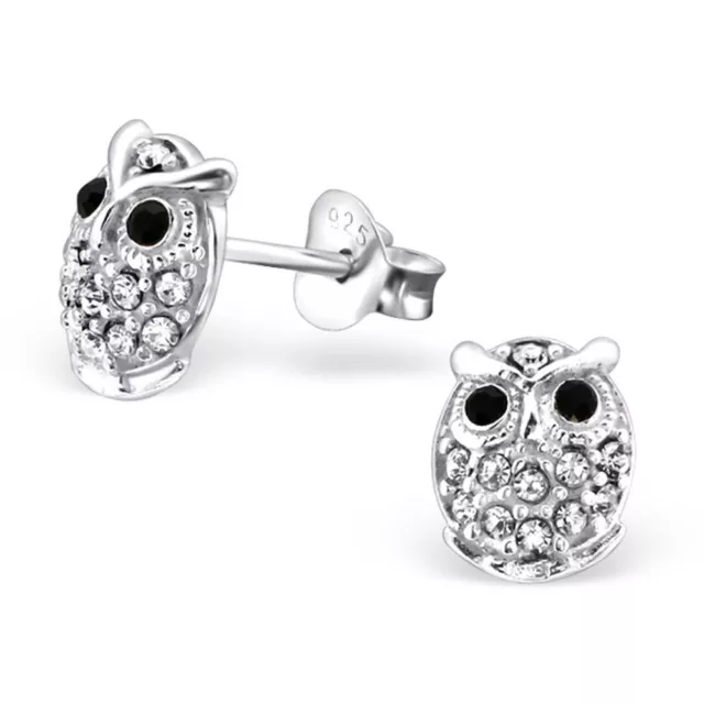 Ohrstecker Eule mit Kristall 925 Silber Damen Ohrringe Frauen Owl Eulen Sterling