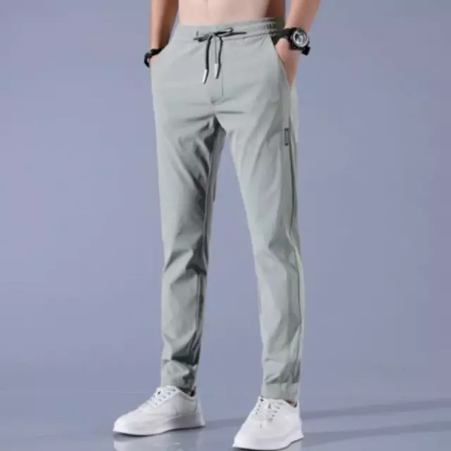 Men's Fast Dry Stretch Pants Sports High Elastic Waist Classic Light Trouser