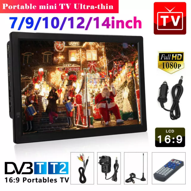 7/9/10/12/14 in Portable 1080P HD TV Freeview HDMI Digital Television Player UK