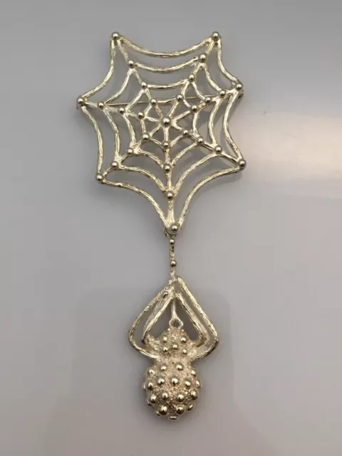 TAXCO Mexico 925 Sterling Silver HUGE Spider Dangling On Web Brooch Pin Jewelry