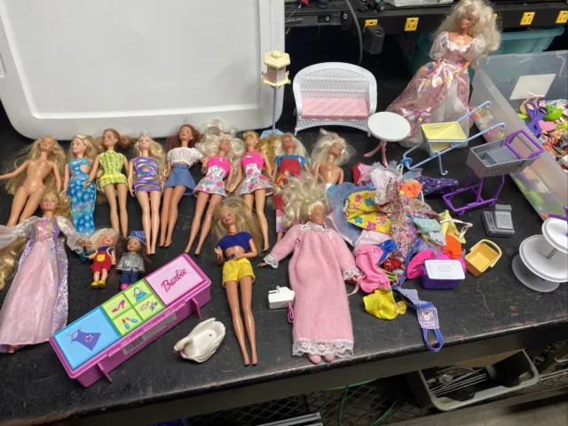 Vintage Mattel Barbie Dolls Lot Of 15 With Clothing & Accessories 1966 - 1990’s