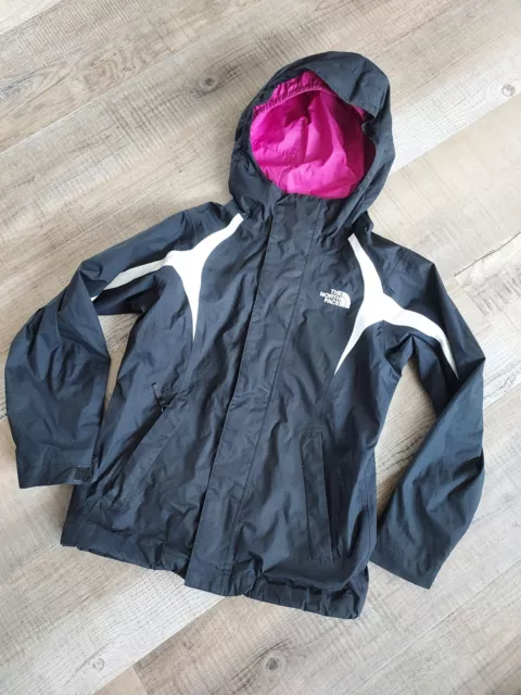 The North Face Hyvent Girl's Youth Hooded Rain Jacket Black White Pink 7/8