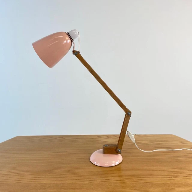 Vintagemaclamp Conran Habitat Midcentury Desk Lamp Pink Wooden Arms #4082