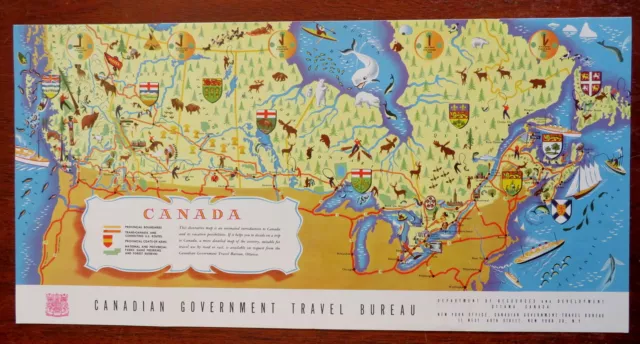 Canada National Parks Tourism Recreation 1951 cartoon pictorial souvenir map