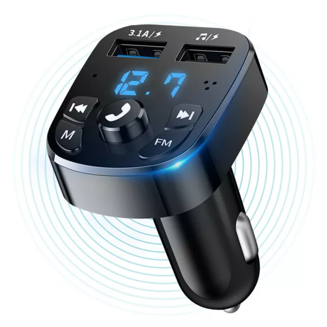 T25 Car Bluetooth 5.0 FM Transmitter MP3 Player Fast Charging Dual USB Charger