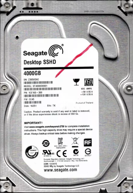 ST4000DX001 P/N: 1CE168-300 F/W: CC45 TK Z30 Seagate 4TB