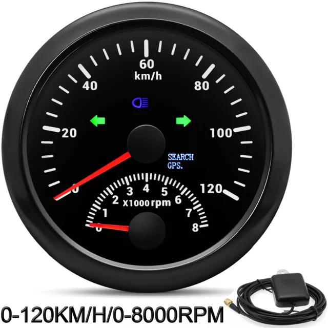 85MM Black GPS Speedometer 120KM/H With Tachometer 8000RPM For Boat Car Truck