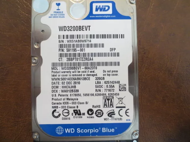 Western Digital WD3200BEVT-60A23T0 DCM:HHCVJHB 320gb 2.5" Sata Hard Drive