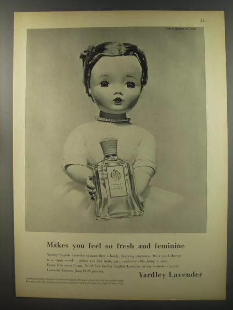 1956 Yardley Lavender Ad - Madame Alexander Doll - Makes you feel so Fresh