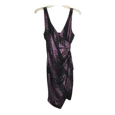 Haute Monde Women's Metallic Fuchsia Pink & Black Asymmetrical Wrap Dress Size M