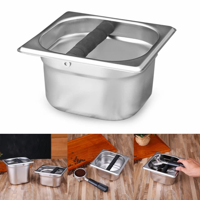 Stainless Steel Coffee Knock Box Bin Bucket Container Espresso Grinds Sturdy New