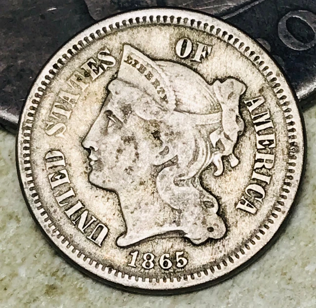 1865 Three Cent Nickel Piece 3C Circulated Civil War Date US Type Coin CC17803