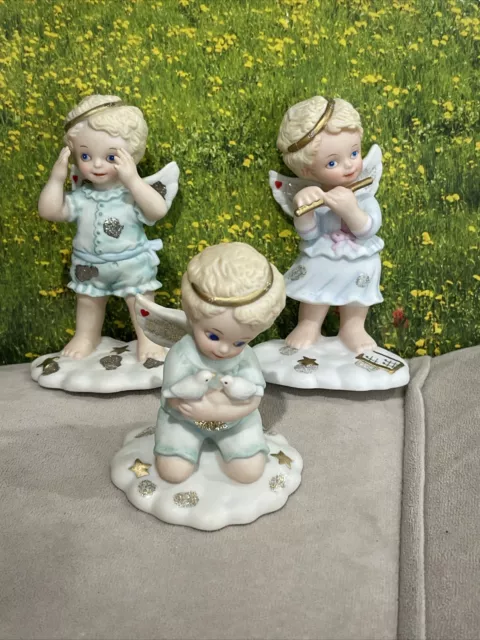 3 Porcelain Angels Tender Hearts Collection by Katherine Stevenson 1995