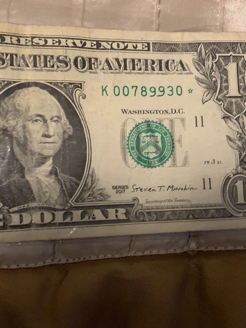 2017 $1 Dollar Bill star note low serial Number Double 007 89930⭐️ Fancy Funny