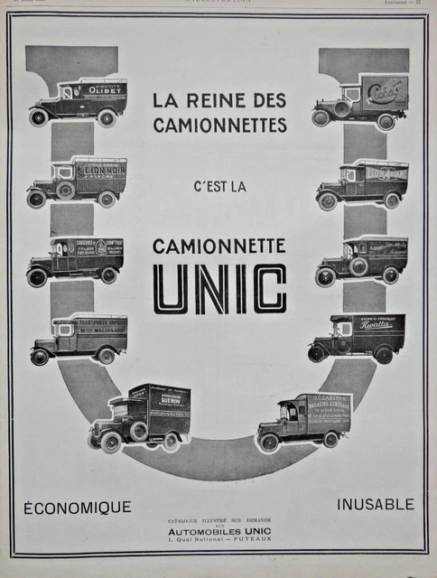 1926 Unic Car Press Advertisement Queen Of Vans