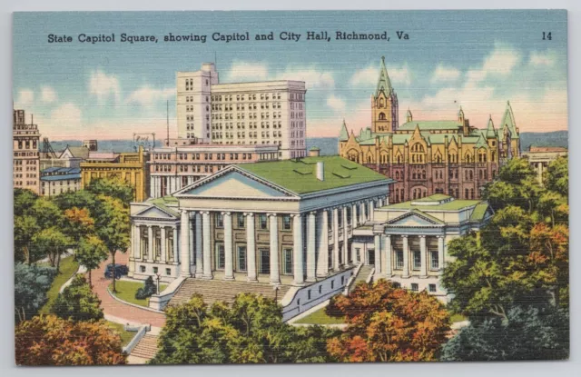 State Capitol Square & City Hall Richmond Virginia VA 1930s Postcard Aerial View
