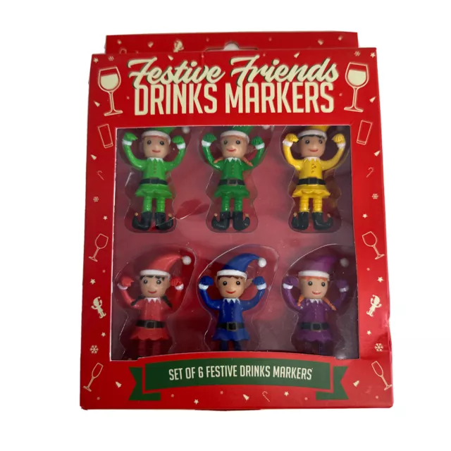 Festive Friends Drink Markers Wine Bottle Elves Party Supply NEW Christmas Wine