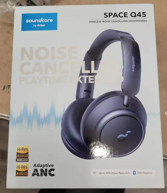 Soundcore by Anker Space Q45 con cancelación activa adaptativa de ruido (azul) caja abierta