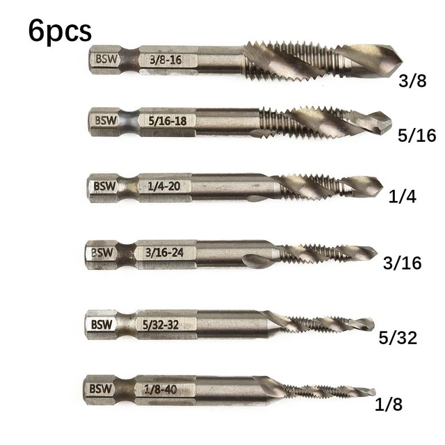 6 Pièces 1/4 Tige Hexagonale Ars Spirale Vis Fils Taps Drill-Bit Self-Centering